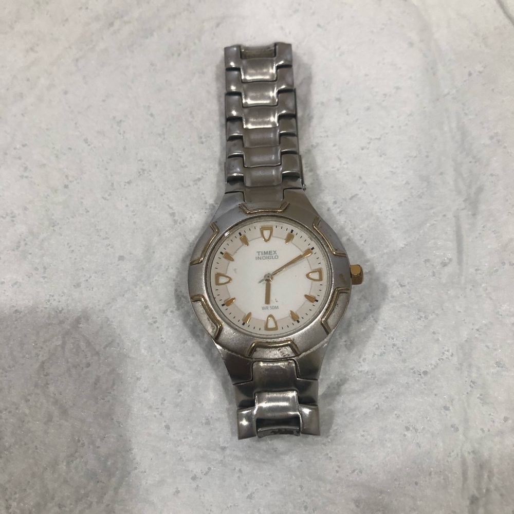 Timex Indiglo Silver and White Watch
